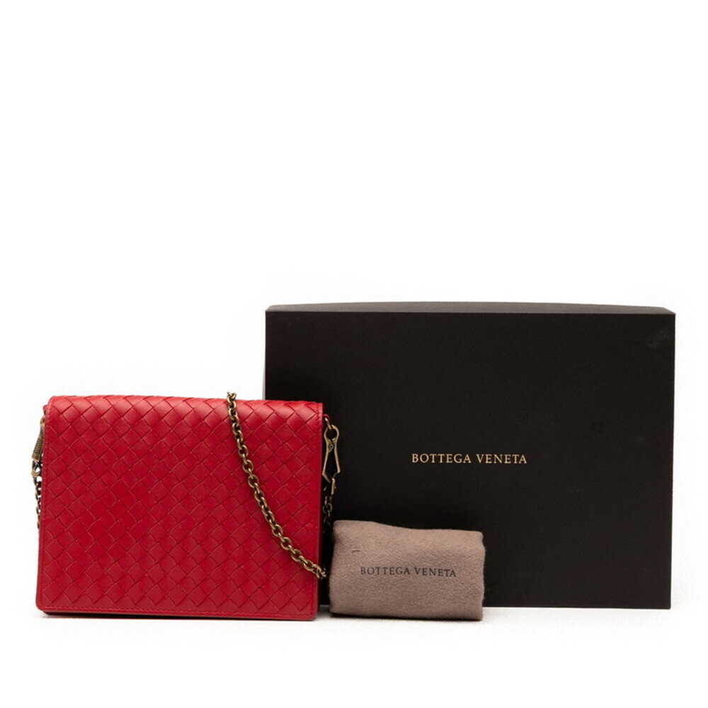BOTTEGA VENETA Red Leather Intrecciato Shoulder Bag - Picture 7 of 7